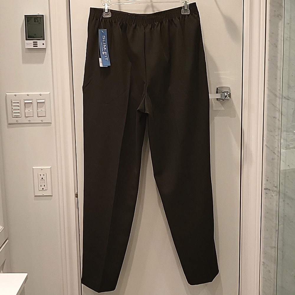 NEW Chocolate Brown Pull-On Pants, Pockets! Straight Leg, Slim Fit, PL - Picture 10 of 12